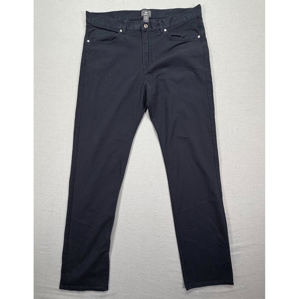 H&M Chinos‎ Mens 33/32 Good Black Slim Fit Stretch Five Pocket Trousers